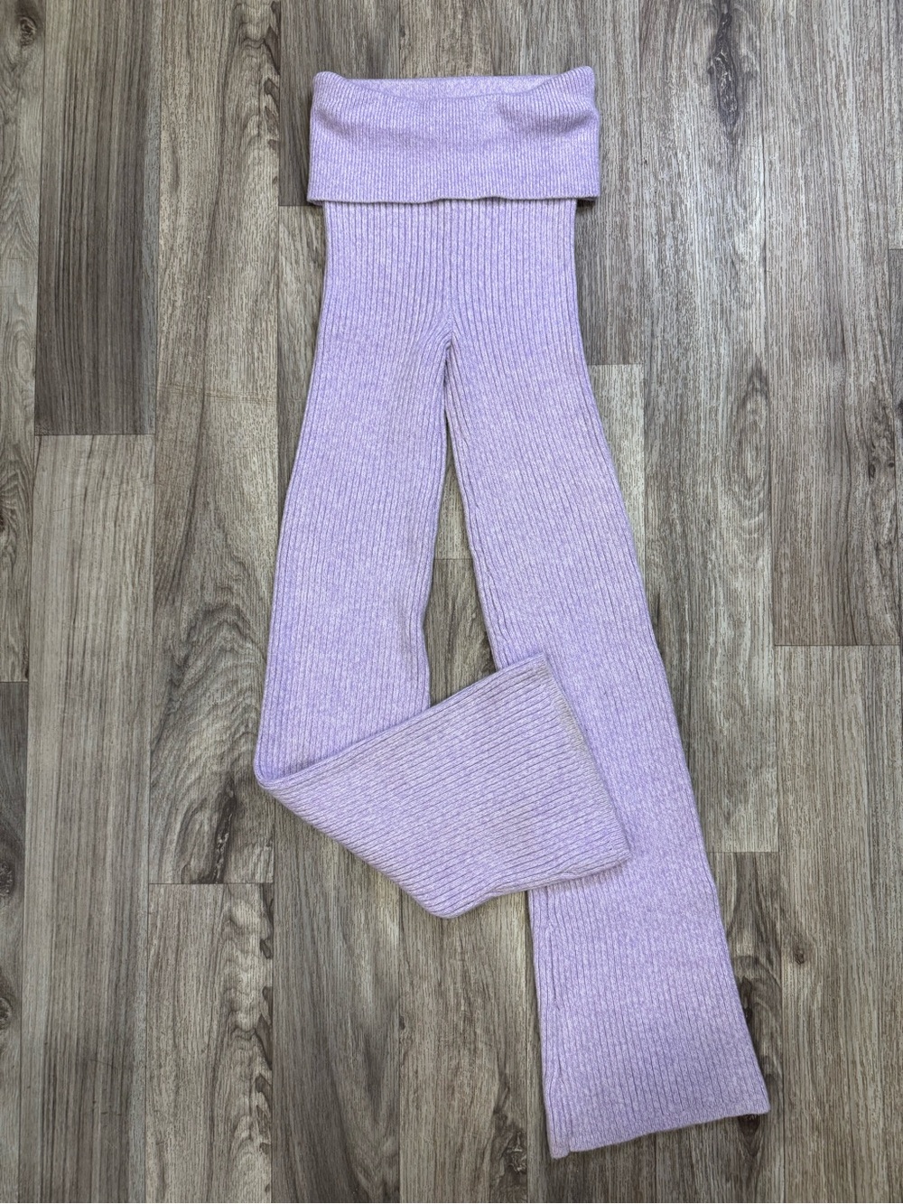 Aerie Women’s XS Lavender Ribbed Knit Foldover Flare Pants High Waist Lounge